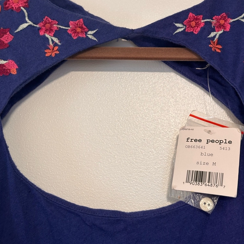 Free People Lita Embroidered Top Blue - Large - Picture 8 of 11
